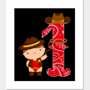 Kids 1st Birthday One Year Old Baby Cowboy Party Western Rodeo Posters and Art